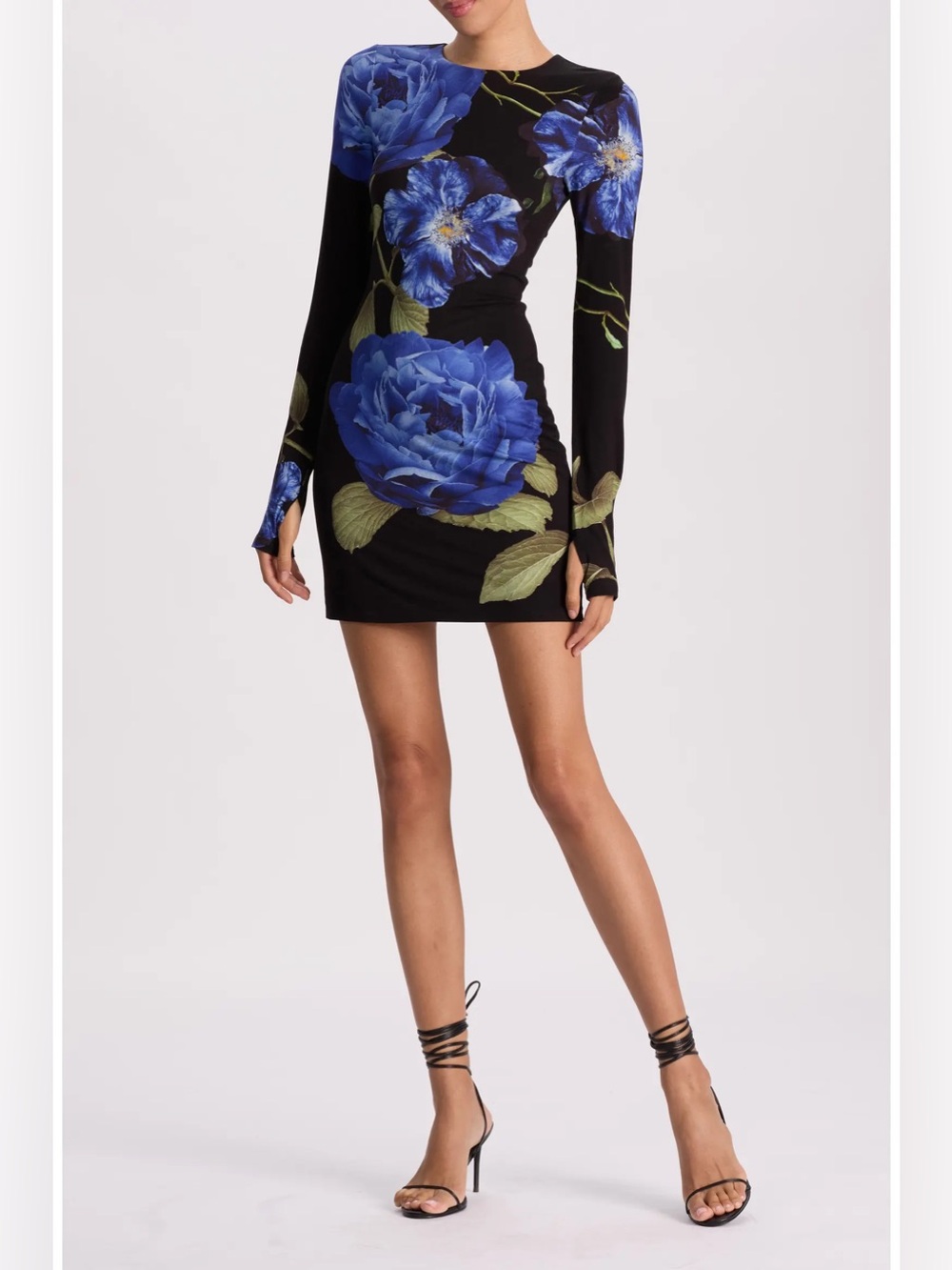 Alice + Olivia Floral Long Sleeve Mini Dress Blue Black Size 8 NWT $395
